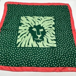Anne Klein Silk Scarf - Iconic Lion Head Green /Red